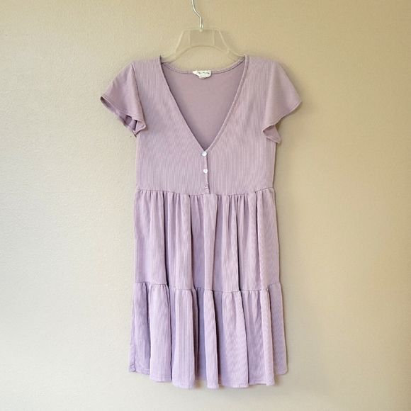 See You Monday Lavender Ribbed V-Neck Dress - Size Large - Picture 1 of 7